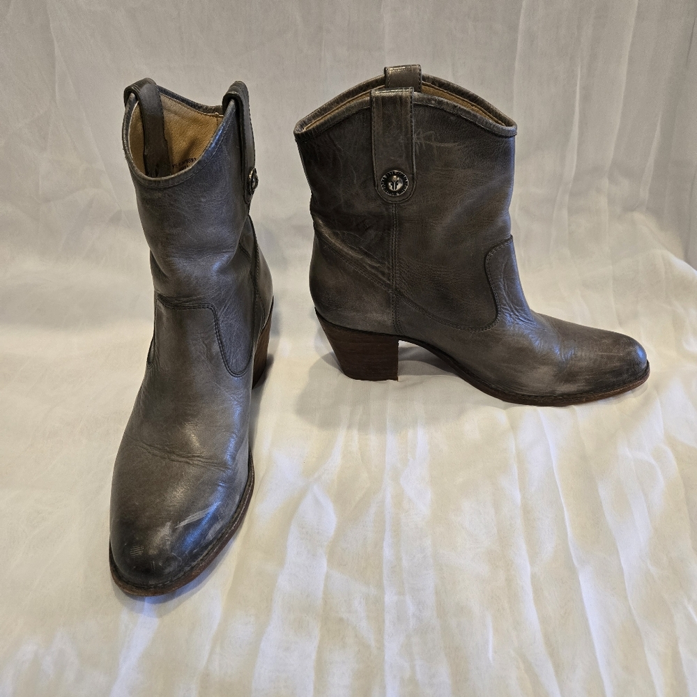 Frye Charcoal Leather Heeled Boots